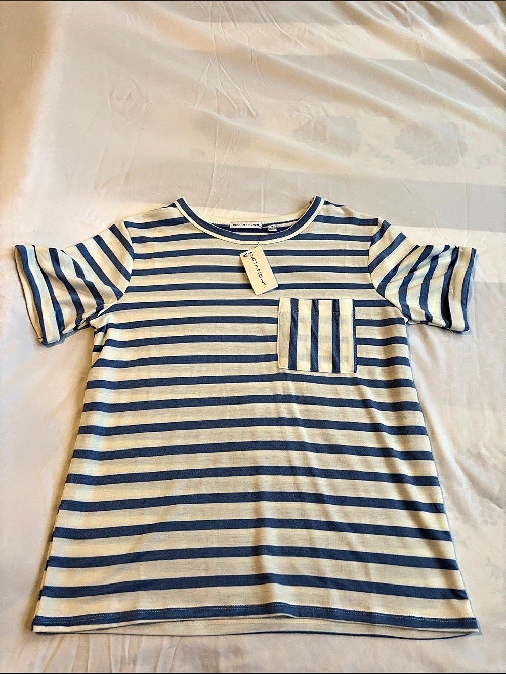 Notations Striped Short Sleeve Tee in Blue & Cream Size Small NWT